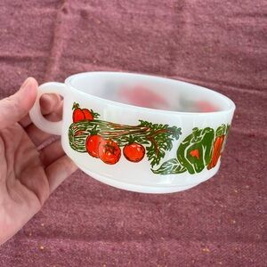 Glasbake | Vintage Vegetable Soup Bowl Mug | White Milk Glass